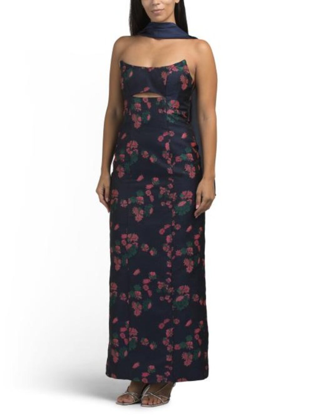DB STUDIO Strapless Jacquard Midi Gown